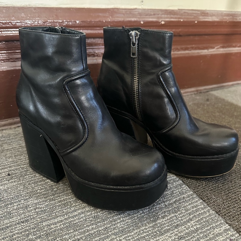 Naked Wolfe Black Platform Ankle Boots with Side Zip